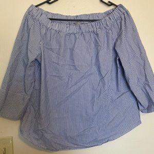 Pinstripe off shoulder shirt